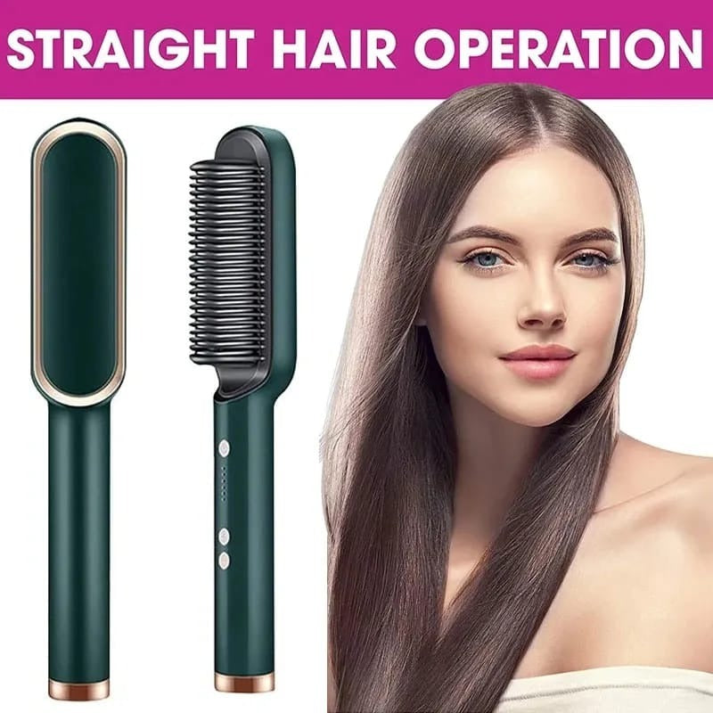 Electric 2-in-1 Hair Straightener & Curler Brush | Fast 3-Minute Styling Comb