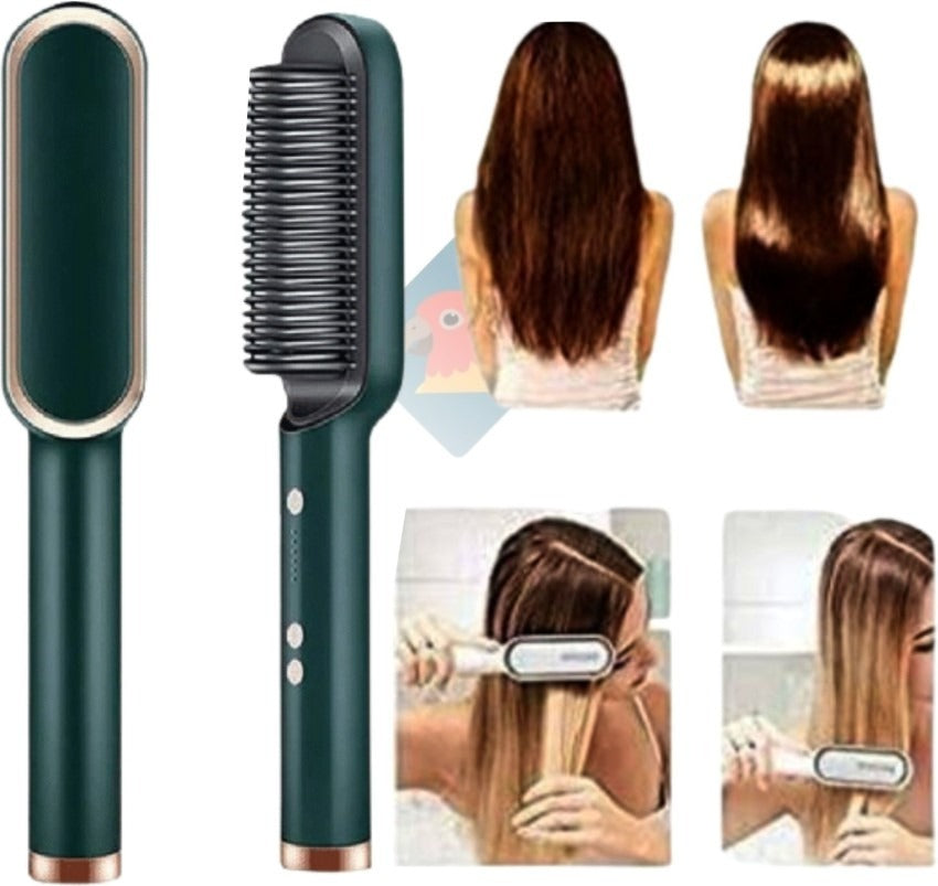 Electric 2-in-1 Hair Straightener & Curler Brush | Fast 3-Minute Styling Comb
